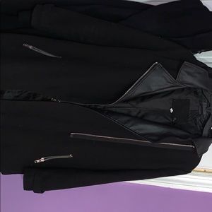 Black with leather detailing pea coat.